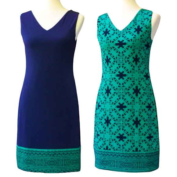 🛍️ Magnolia GRACE Shift Sleeveless Reversible Navy Blue/ Green Dress - Size S - Picture 1 of 14